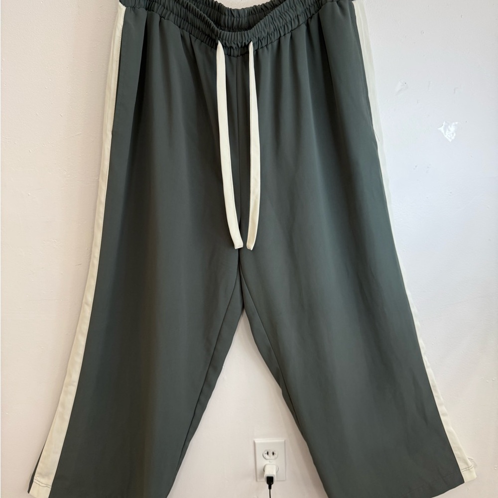 ASOS Charcoal Wide Leg Pants with Cream Accents